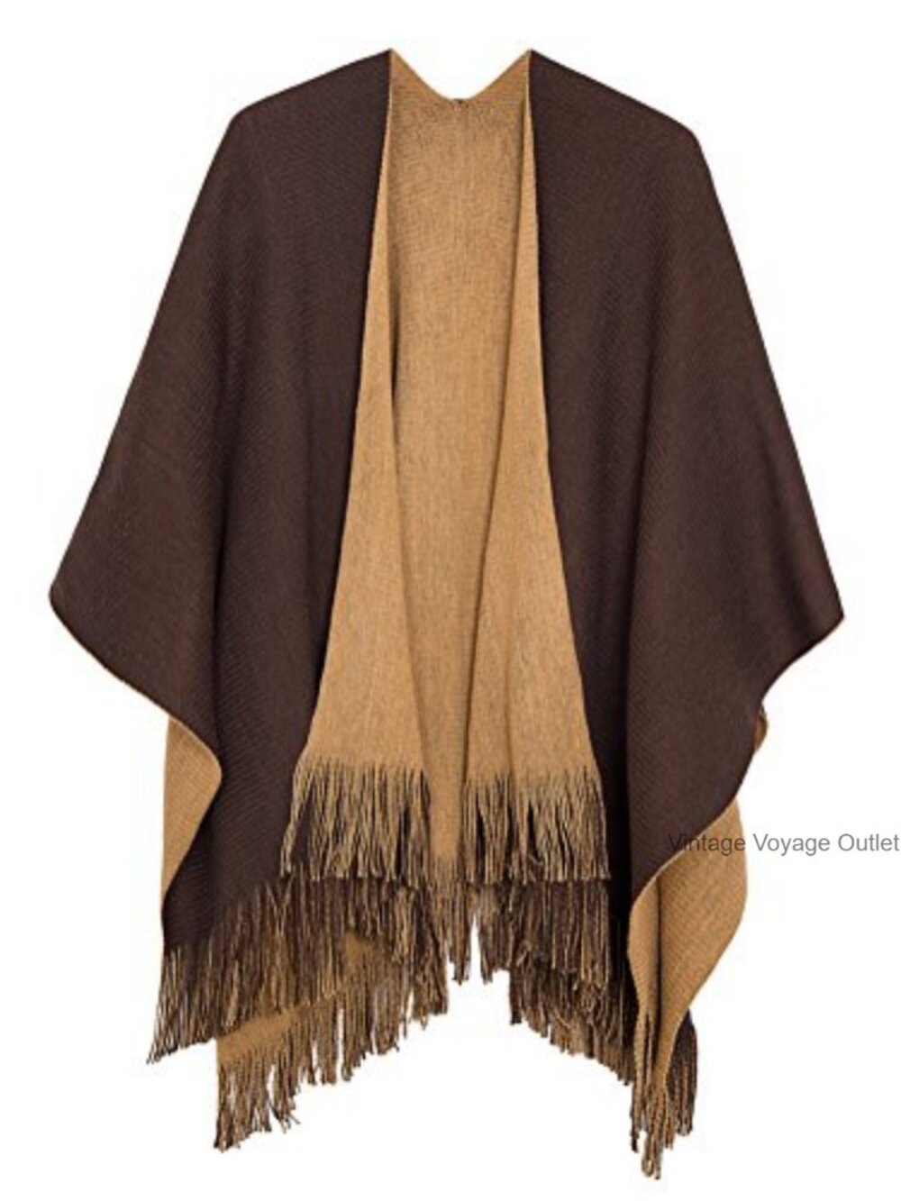 Vintage Poncho Cape Tassel Blanket Shawl Wrap Cardigan